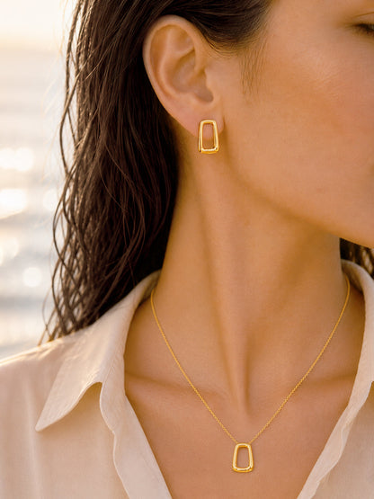 Demi Fine 18k Gold Plated Stainless Steel Hollow Design Pendant Set