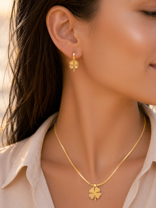 Demi Fine 18K Gold Plated Stainless Steel Floral Drop Pendant Set
