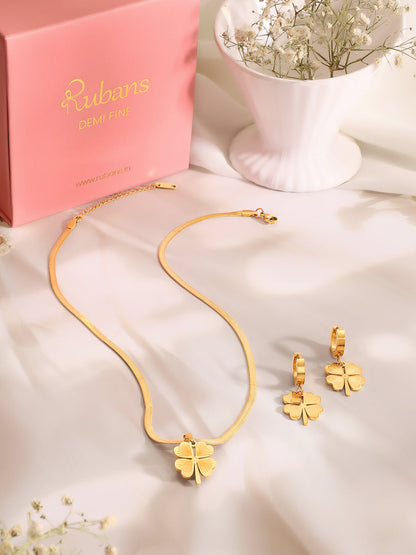 Demi Fine 18K Gold Plated Stainless Steel Floral Drop Pendant Set