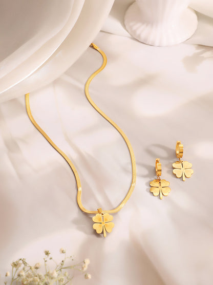 Demi Fine 18K Gold Plated Stainless Steel Floral Drop Pendant Set