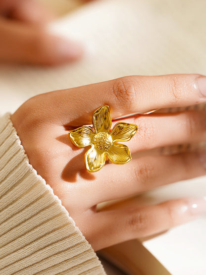 Demi Fine 18K Gold Plated Stainless Steel Floral Statement Ring