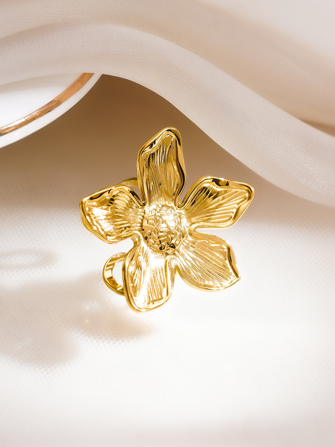 Demi Fine 18K Gold Plated Stainless Steel Floral Statement Ring