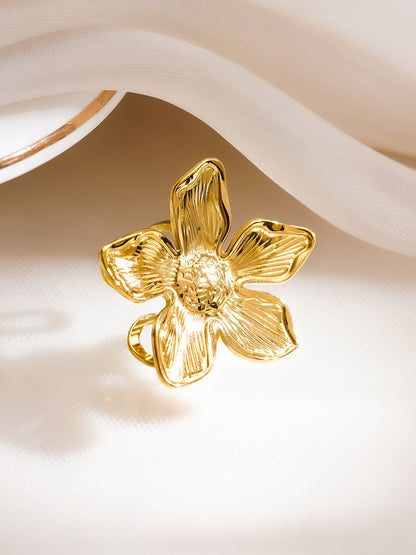 Demi Fine 18K Gold Plated Stainless Steel Floral Statement Ring