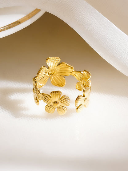Demi Fine 18K Gold Plated Stainless Steel Mini Floral Charm Open Ring