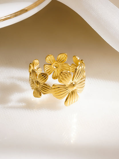 Demi Fine 18K Gold Plated Stainless Steel Mini Floral Charm Open Ring
