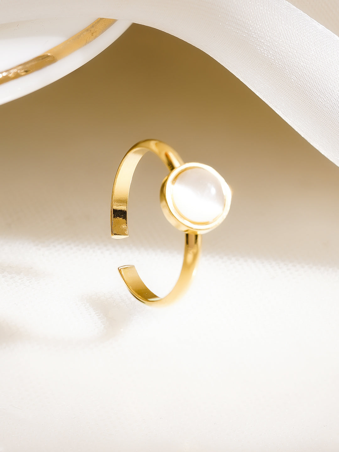 Demi Fine 18K Gold Plated Stainless Steel Mother of Pearl Open Ring