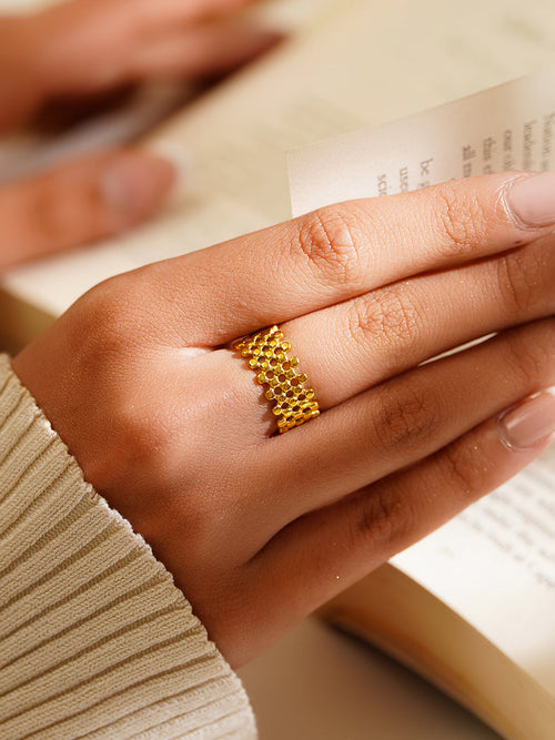Demi Fine 18K Gold Plated Stainless Steel Honeycomb Open Ring