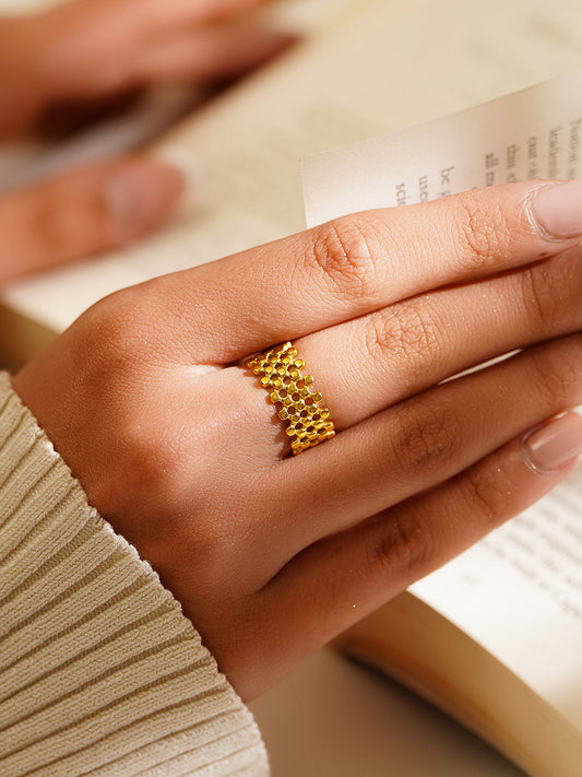 Demi Fine 18K Gold Plated Stainless Steel Honeycomb Open Ring