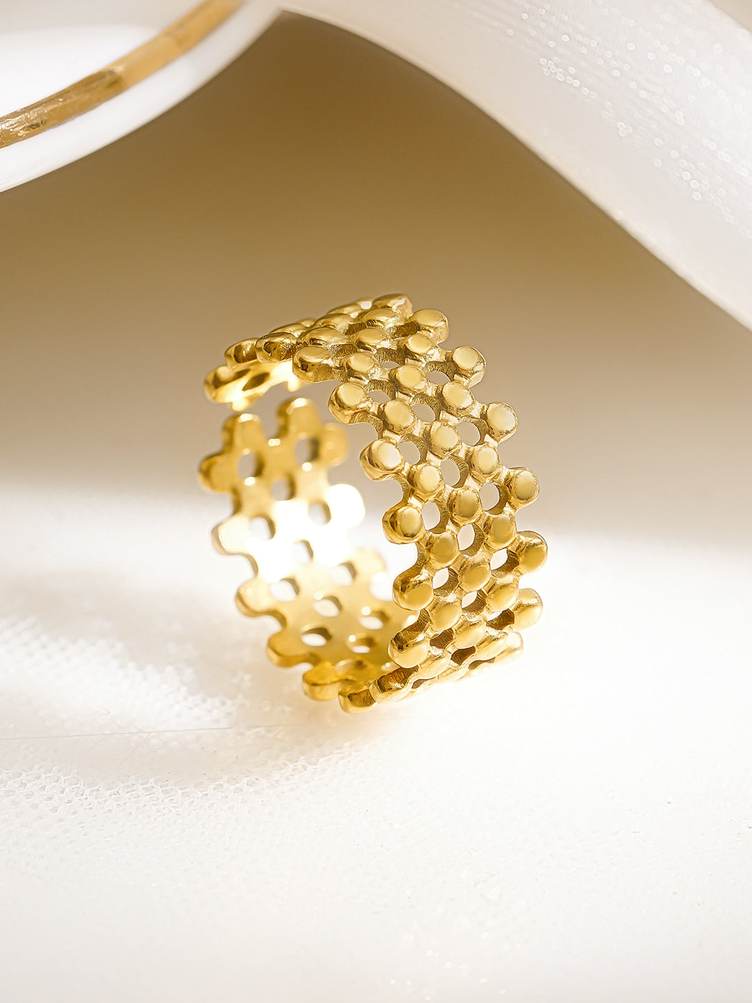 Demi Fine 18K Gold Plated Stainless Steel Honeycomb Open Ring