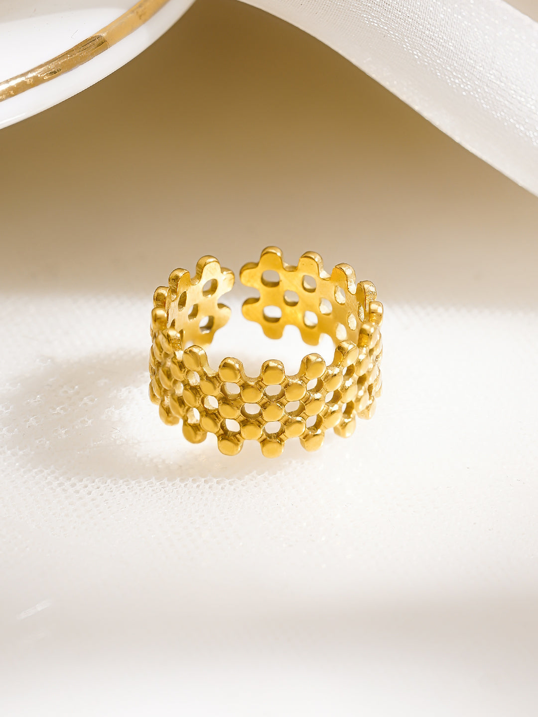 Demi Fine 18K Gold Plated Stainless Steel Honeycomb Open Ring