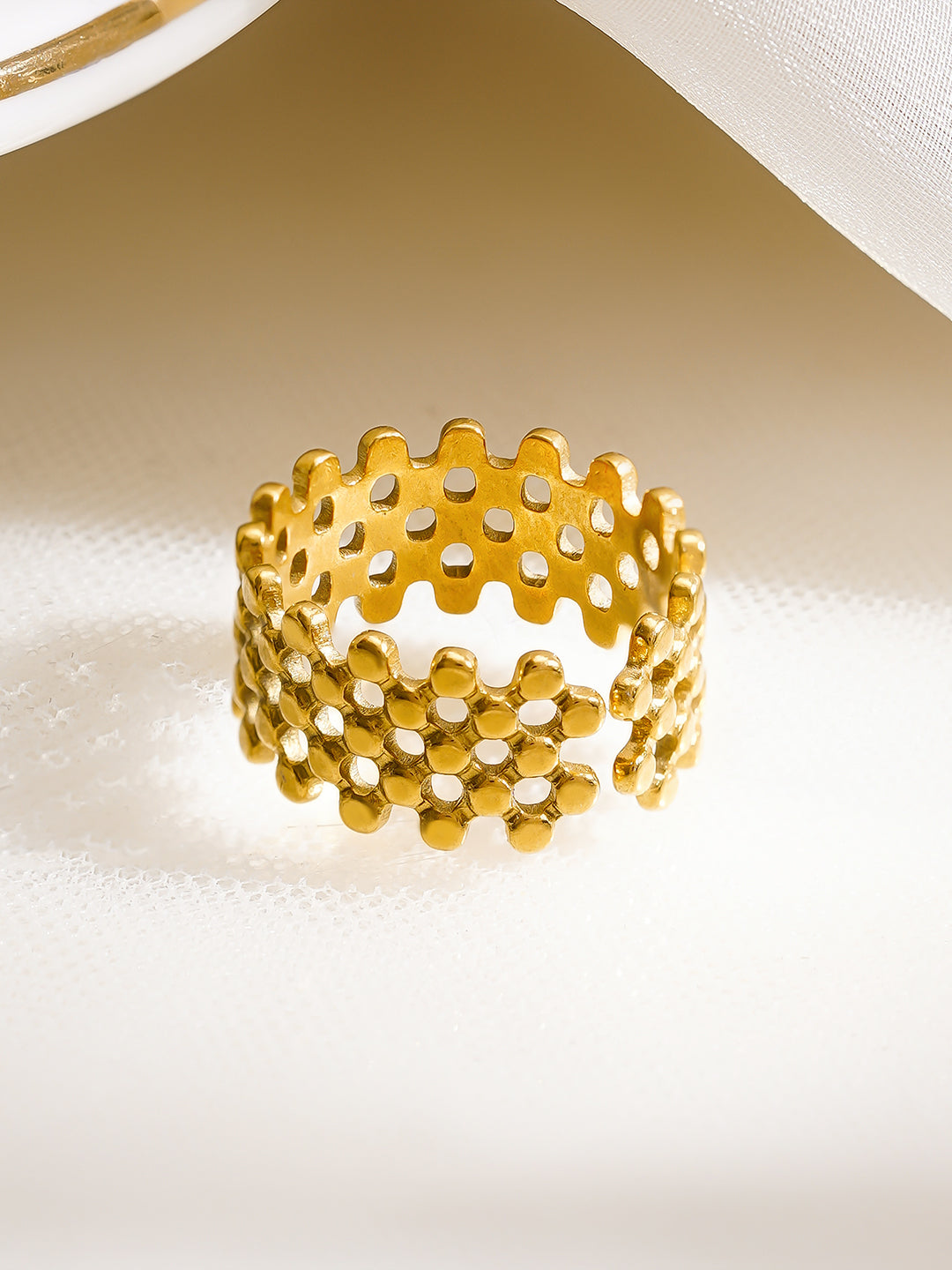 Demi Fine 18K Gold Plated Stainless Steel Honeycomb Open Ring