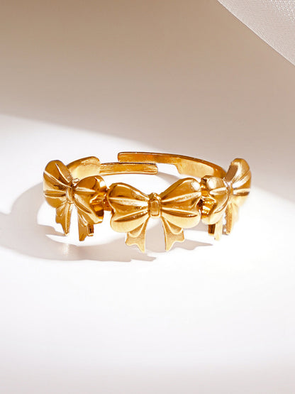 Demi Fine 18K Gold Plated Stainless steel Multi Bow Charm Adjustable Ring
