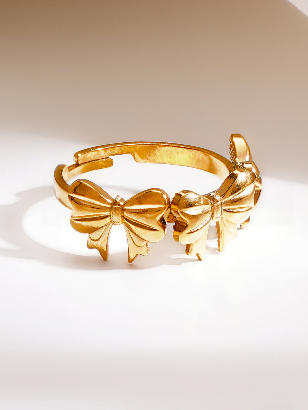 Demi Fine 18K Gold Plated Stainless steel Multi Bow Charm Adjustable Ring