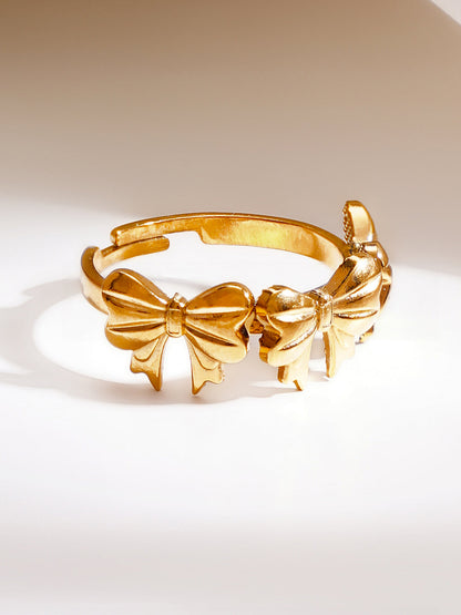 Demi Fine 18K Gold Plated Stainless steel Multi Bow Charm Adjustable Ring
