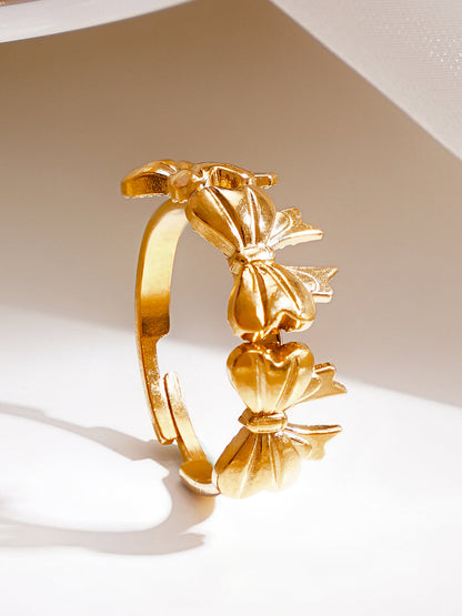 Demi Fine 18K Gold Plated Stainless steel Multi Bow Charm Adjustable Ring