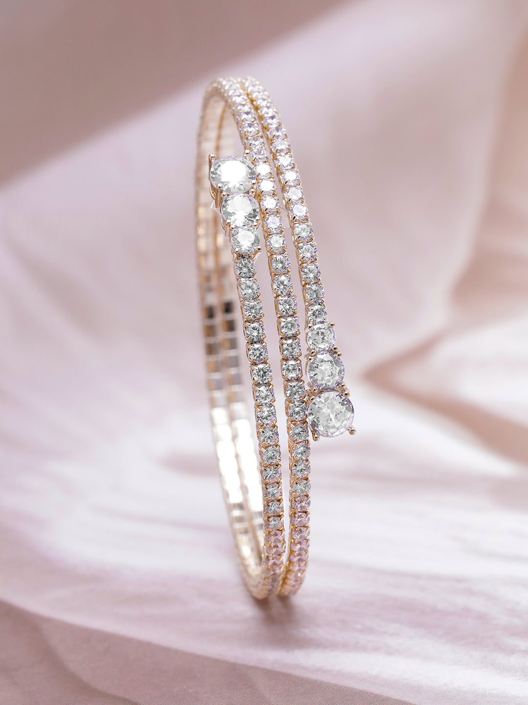 22K Gold Plated AD & Cubic Zirconia Studded Triple Layered Bracelet