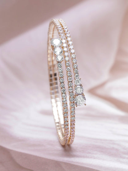 22K Gold Plated AD & Cubic Zirconia Studded Triple Layered Bracelet