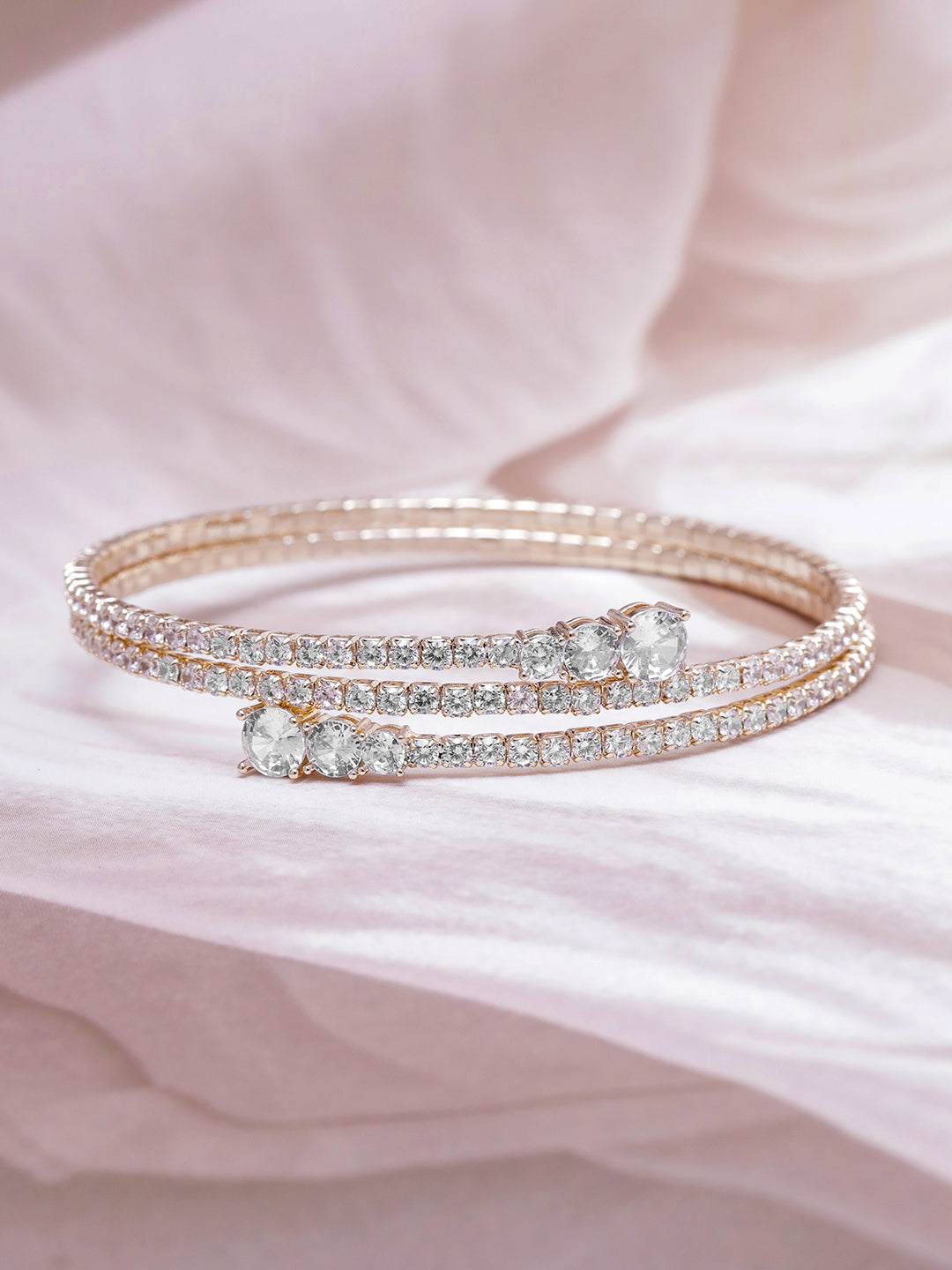 22K Gold Plated AD & Cubic Zirconia Studded Triple Layered Bracelet