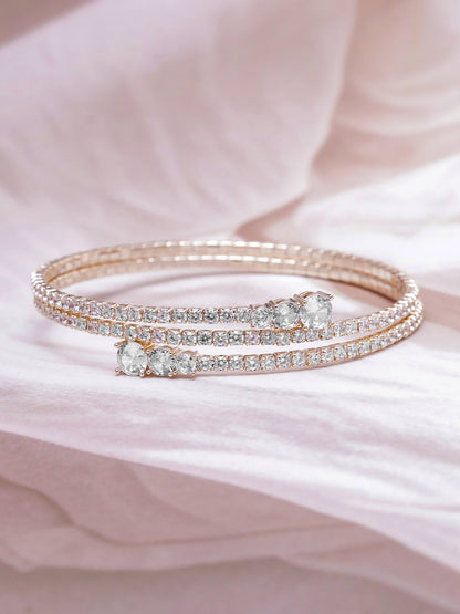 22K Gold Plated AD & Cubic Zirconia Studded Triple Layered Bracelet