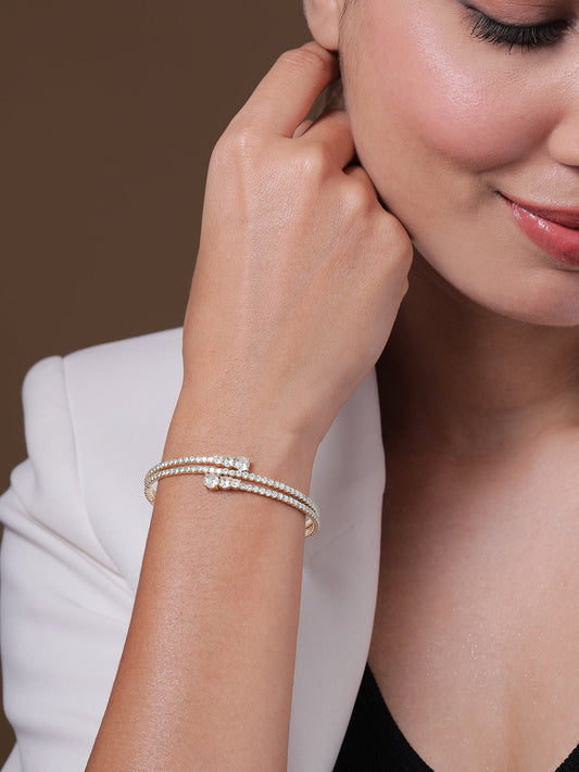 22K Gold Plated AD & Cubic Zirconia Studded Triple Layered Bracelet