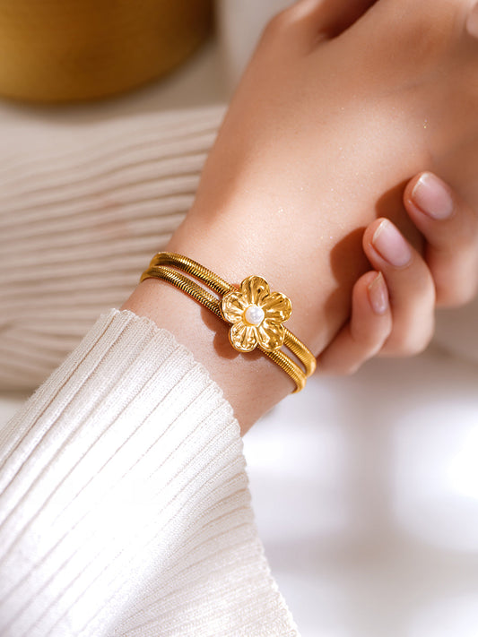 Demi Fine 18K Gold Plated Stainless Steel Floral Statement Bracelet