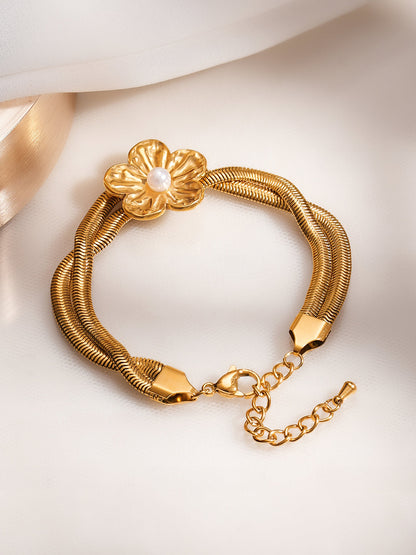 Demi Fine 18K Gold Plated Stainless Steel Floral Statement Bracelet