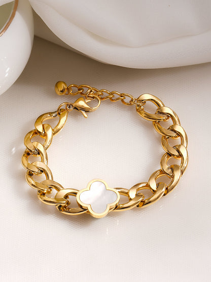 Demi Fine 18K Gold Plated Stainless steel Clover Charm Curb Chain Bracelet