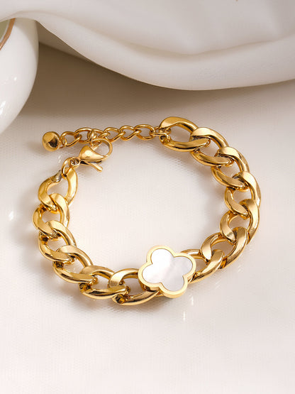 Demi Fine 18K Gold Plated Stainless steel Clover Charm Curb Chain Bracelet