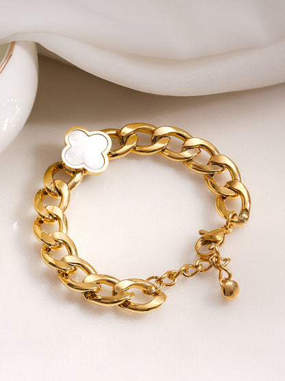 Demi Fine 18K Gold Plated Stainless steel Clover Charm Curb Chain Bracelet