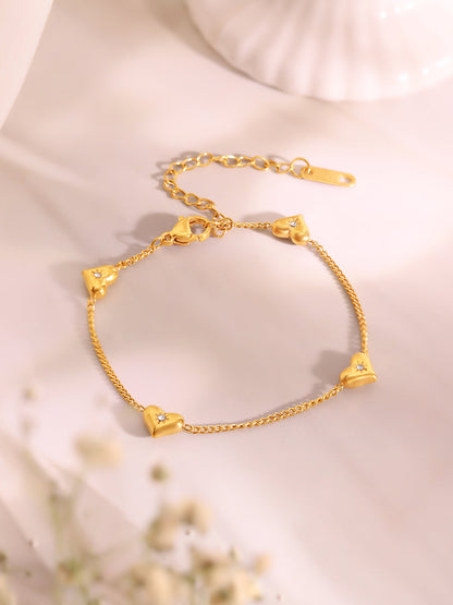 Demi Fine 18k Gold Plated Stainless Steel Heart Charm Bracelet & Stud Earrings