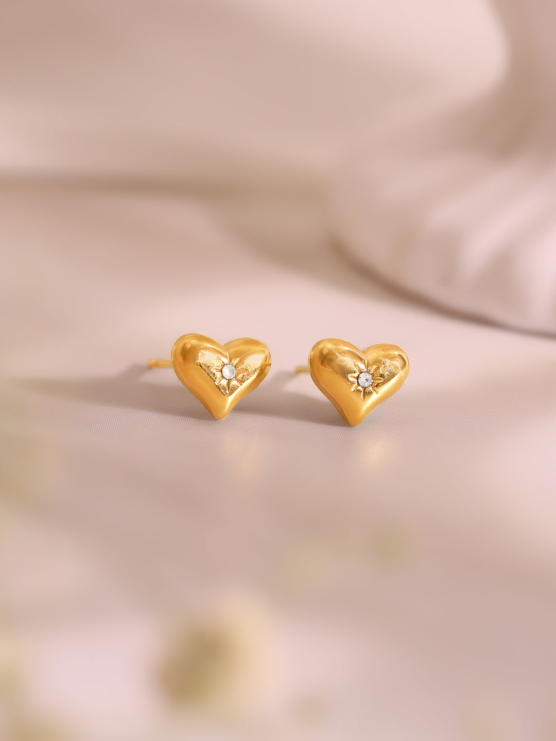 Demi Fine 18k Gold Plated Stainless Steel Heart Charm Bracelet & Stud Earrings