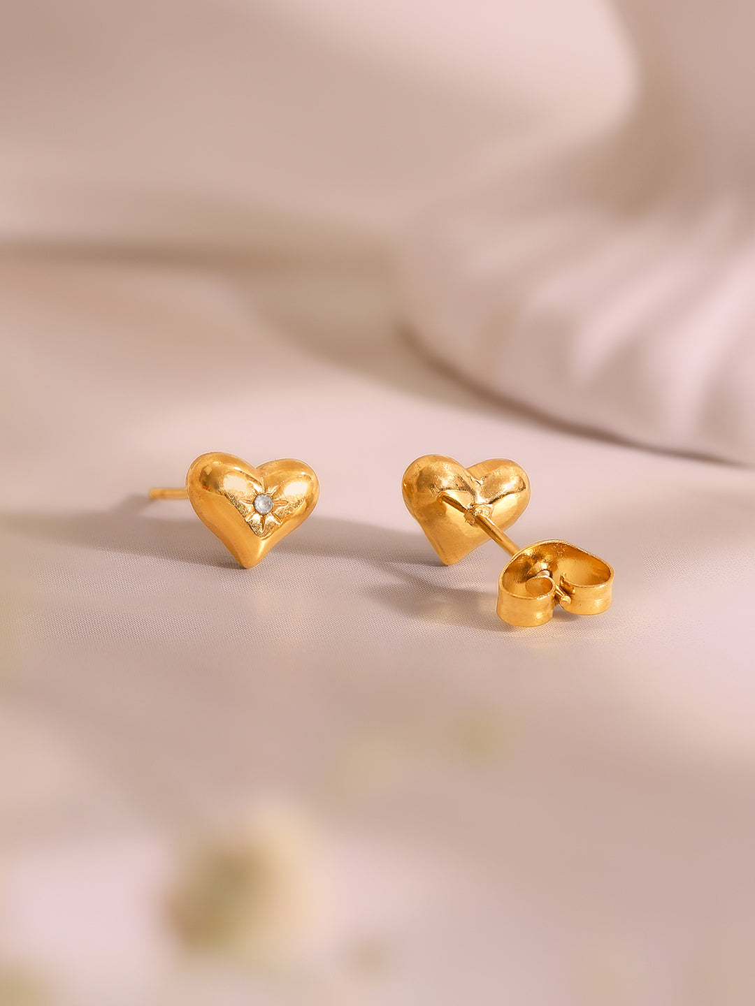 Demi Fine 18k Gold Plated Stainless Steel Heart Charm Bracelet & Stud Earrings