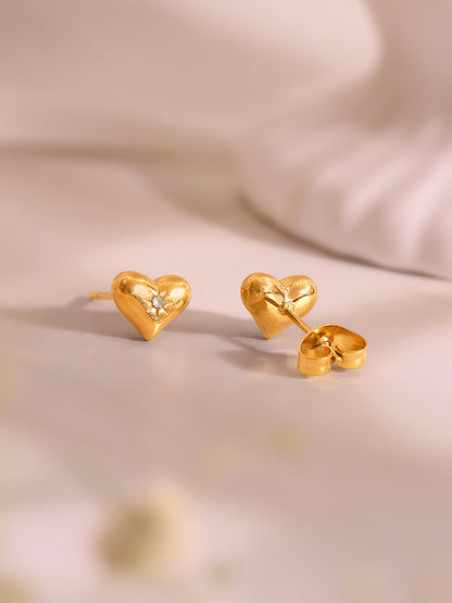 Demi Fine 18k Gold Plated Stainless Steel Heart Charm Bracelet & Stud Earrings