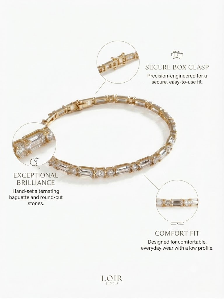 MIXED CUT EMERALD & ROUND DIAMOND TENNIS
BRACELET