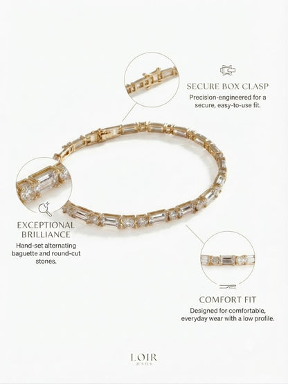 MIXED CUT EMERALD & ROUND DIAMOND TENNIS
BRACELET