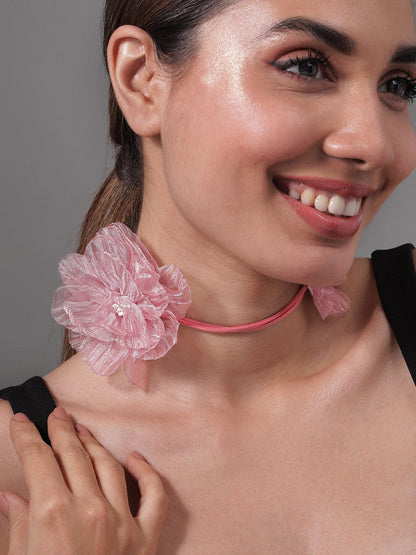 Delicately Graceful Pink Floral Statement Necklace