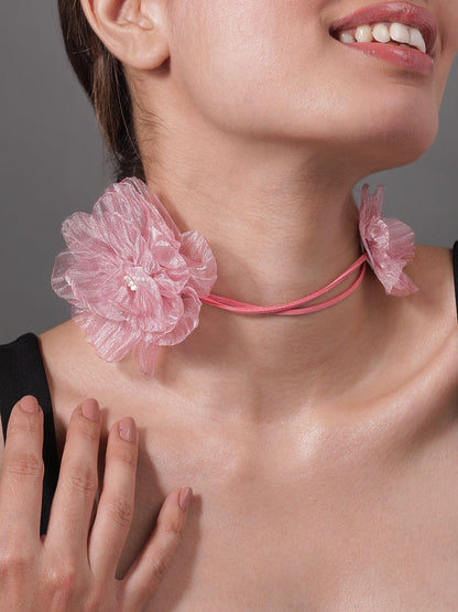 Delicately Graceful Pink Floral Statement Necklace