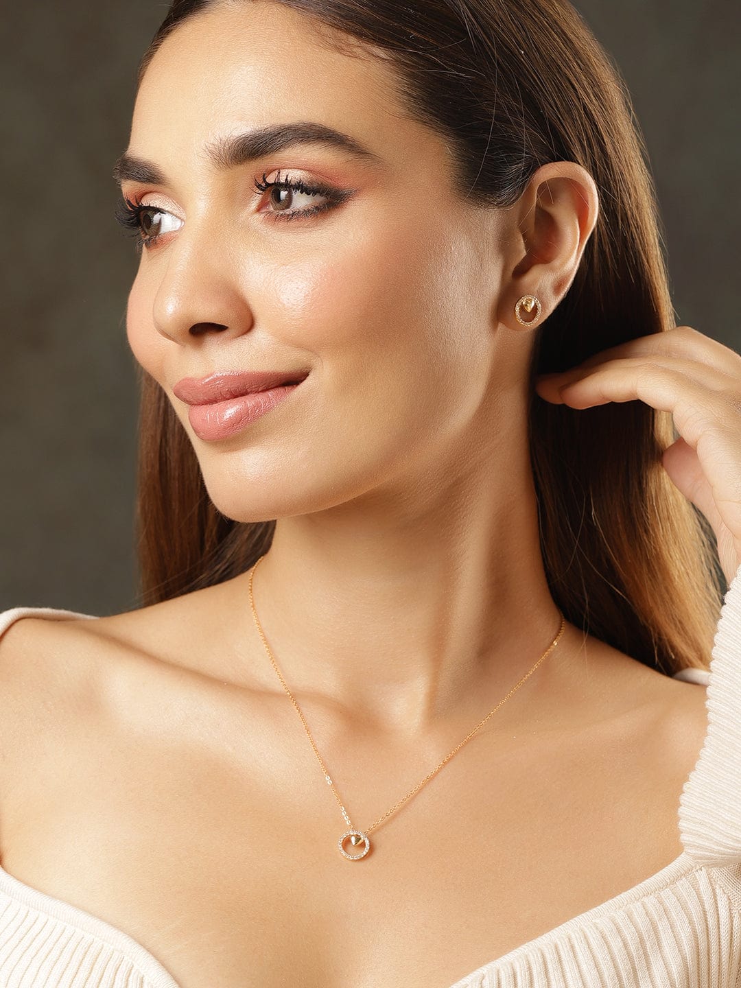 Heart Motif American Diamond Zirconia Necklace Set
