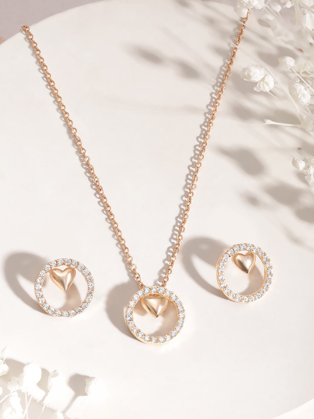 Heart Motif American Diamond Zirconia Necklace Set