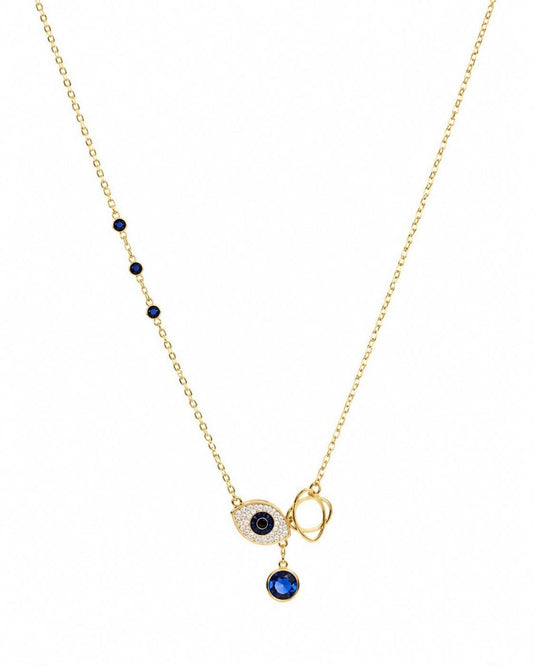 Gold Plated Evil Eye Necklace for Women | Blue Crystal Pendant with Dainty Chain |