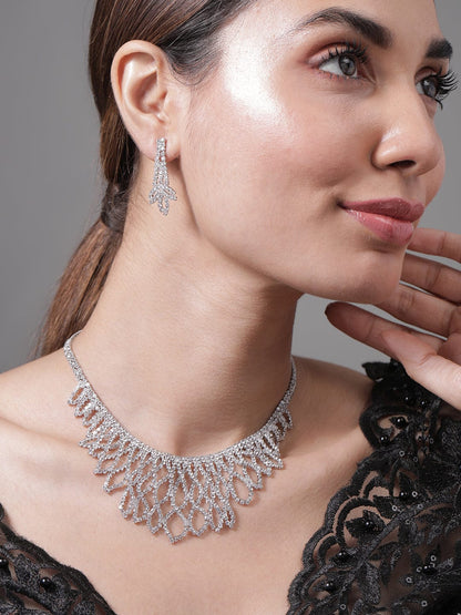 American Diamond Zirconia Cascading Necklace Set