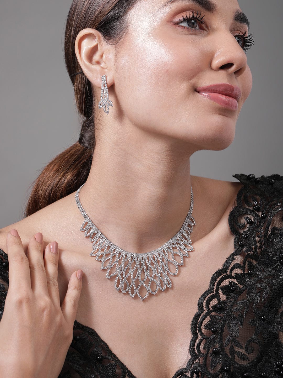 American Diamond Zirconia Cascading Necklace Set