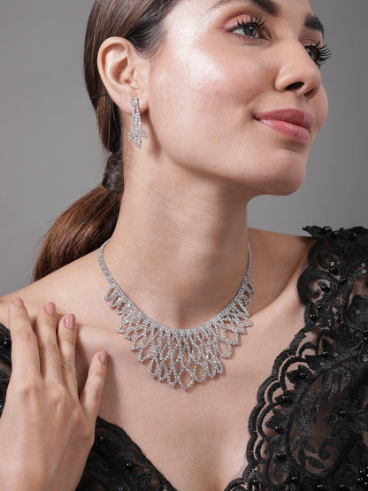 American Diamond Zirconia Cascading Necklace Set