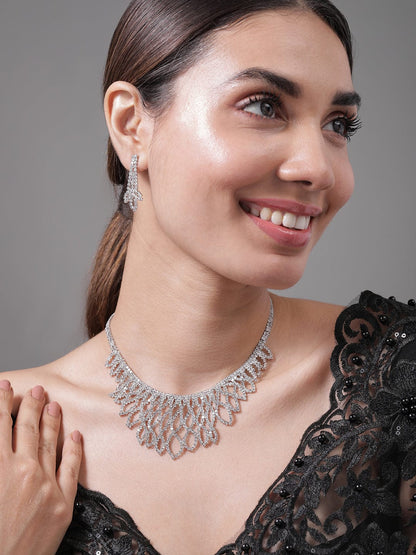 American Diamond Zirconia Cascading Necklace Set