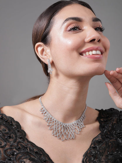 American Diamond Zirconia Cascading Necklace Set