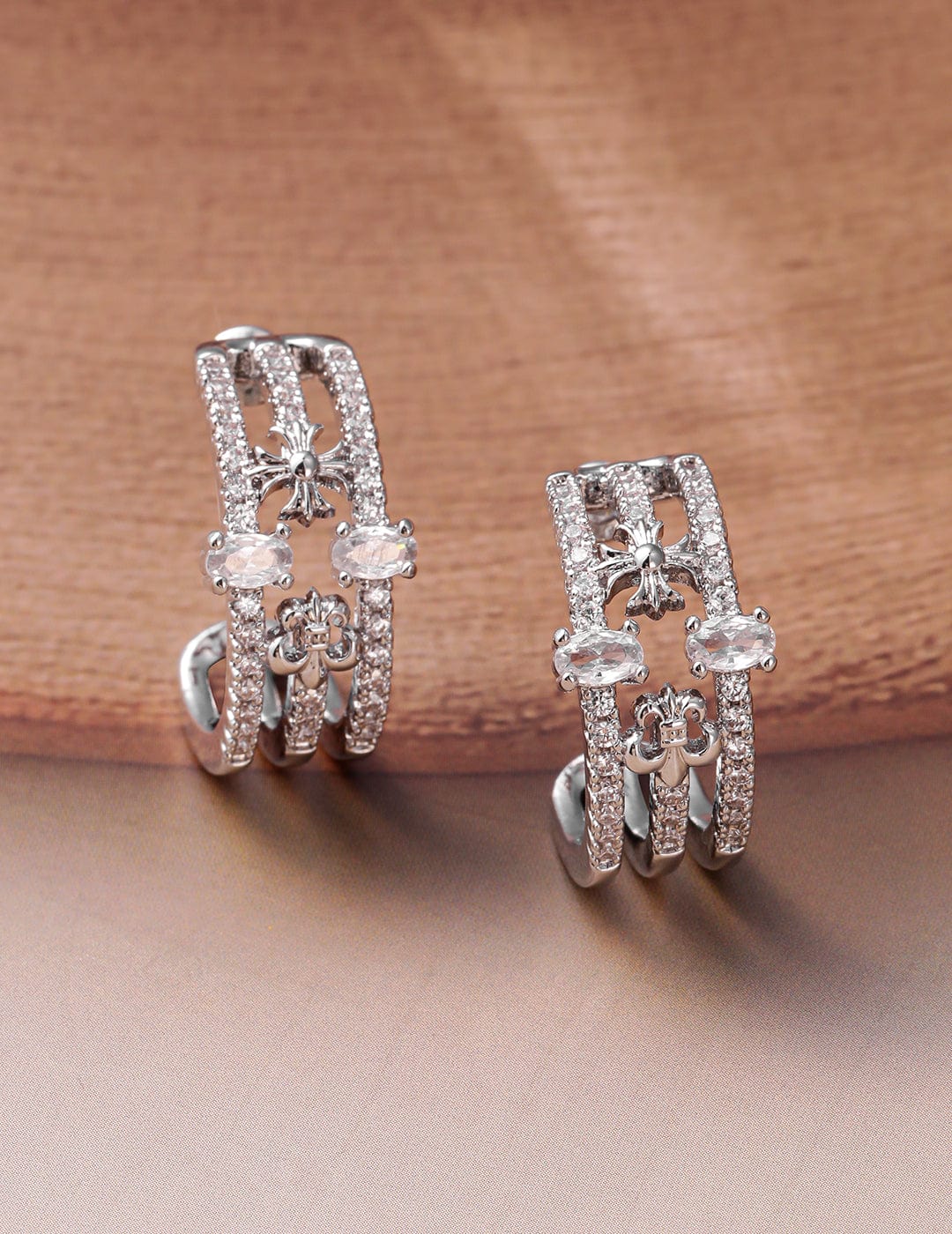 Soft Silver Shine American Diamond Zirconia Hoops