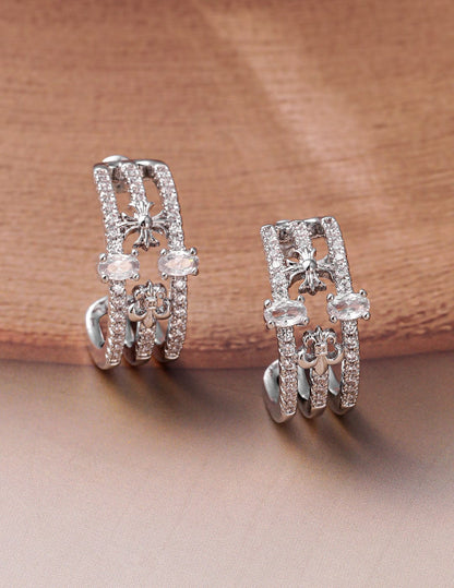 Soft Silver Shine American Diamond Zirconia Hoops