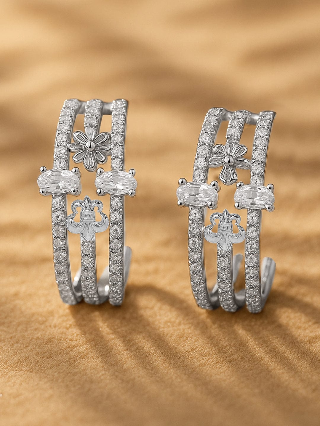 Soft Silver Shine American Diamond Zirconia Hoops