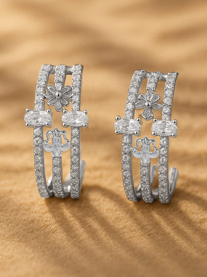 Soft Silver Shine American Diamond Zirconia Hoops