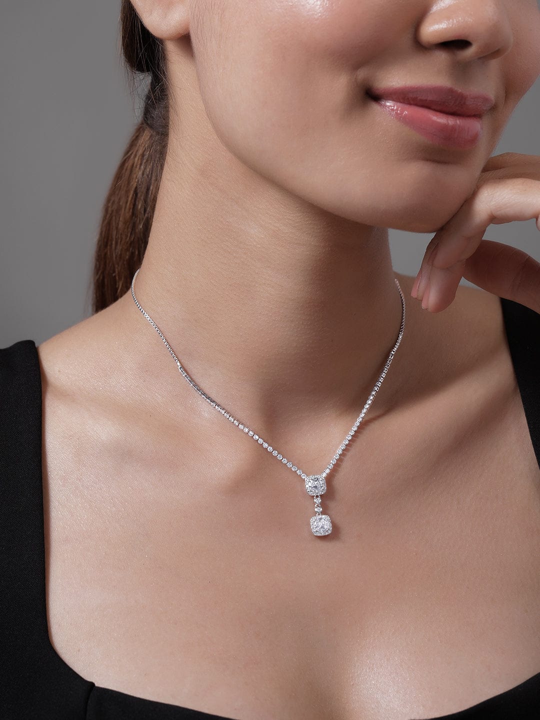 Elegant American Diamond Zirconia Studded Pendant Necklace